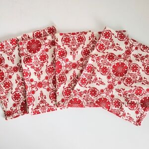 Vintage Woven Jacquard Napkins Red Beige Table Set of Four